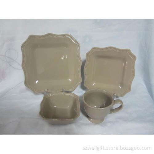 16PCS Square Solid Color Embossed Stoneware Dinner Set